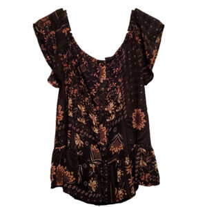 Sienna Sky Women's Button Down Black Floral Peplum Top Size XS